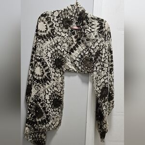 Repeat Brown & Cream Scarf / Wrap — Neutral Boho Fringed